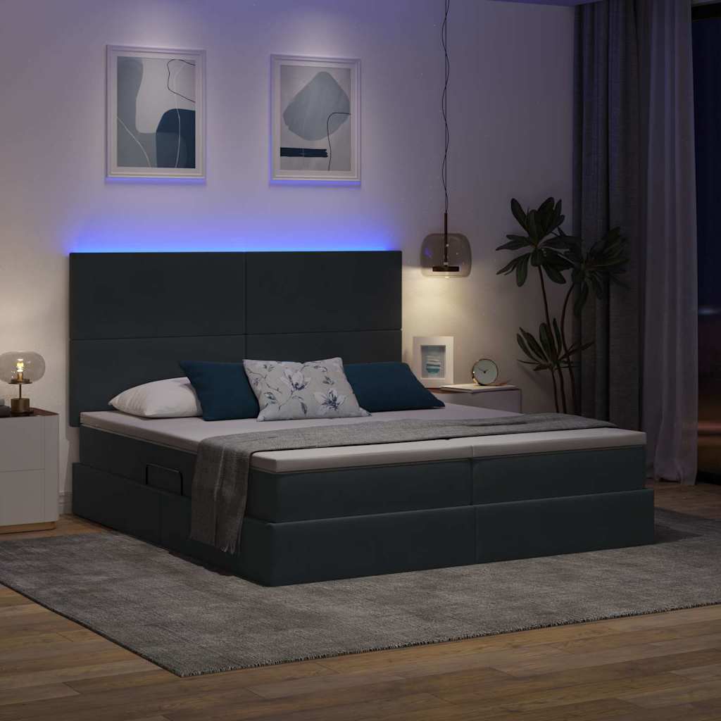 Krevet s LED trakama s pohranom Tamno siva 180 x 200 cm Baršun