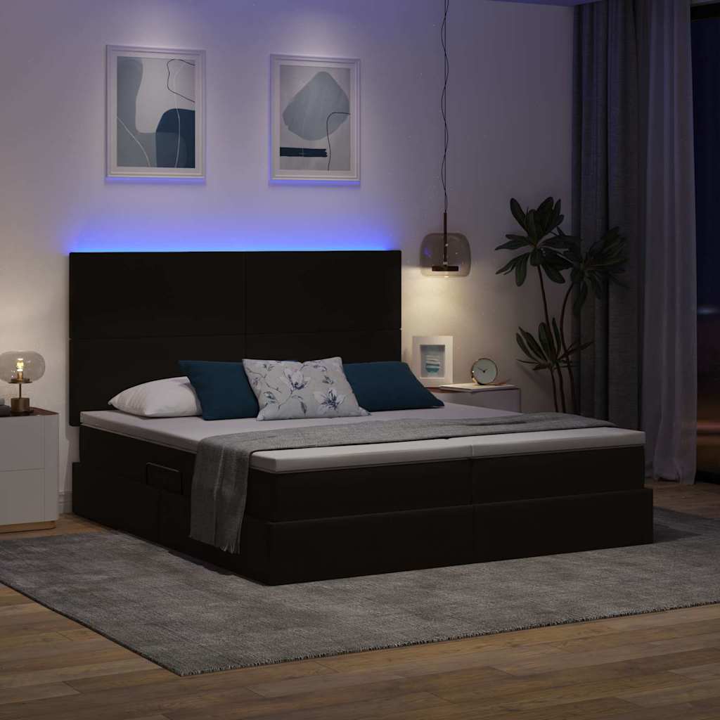 Krevet s LED trakama s uzglavljem Crna 200 x 200 cm Baršun