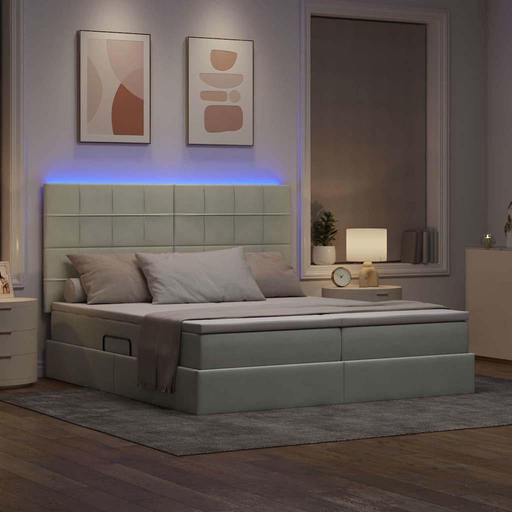 Krevet s LED trakama Svijetlo siva 180 x 200 cm Baršun