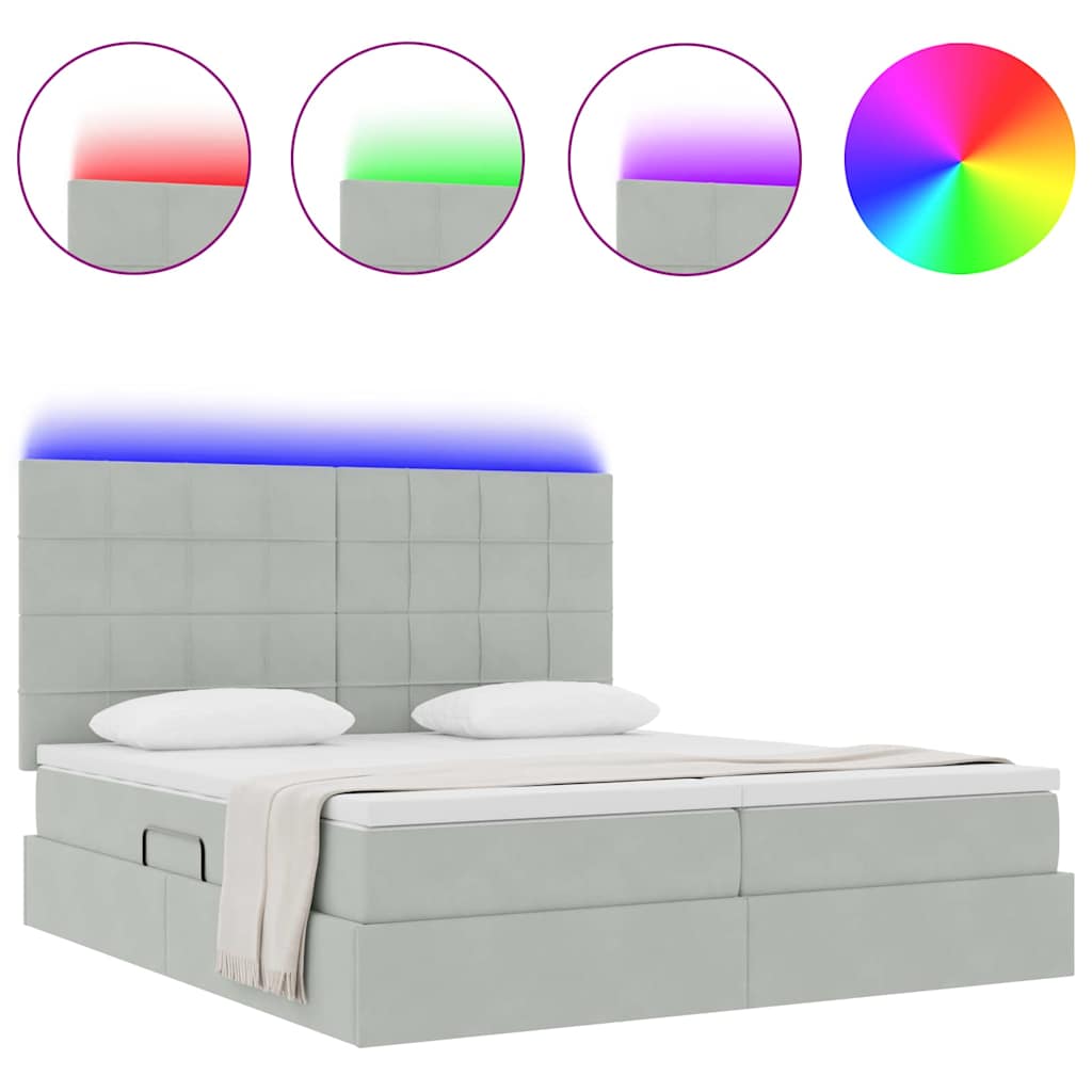 Krevet s LED trakama Svijetlo siva 180 x 200 cm Baršun
