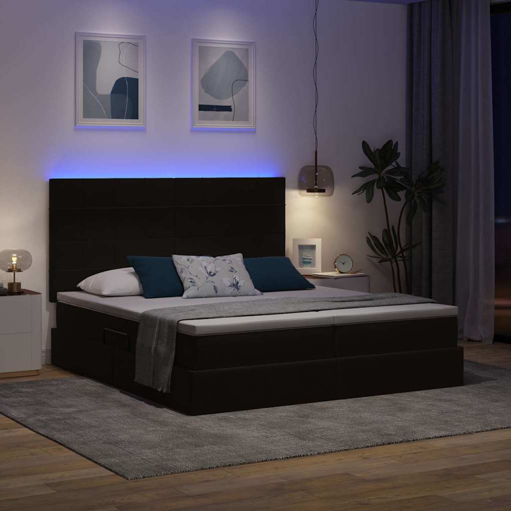Krevet s LED trakama s uzglavljem Crna 200 x 200 cm Baršun