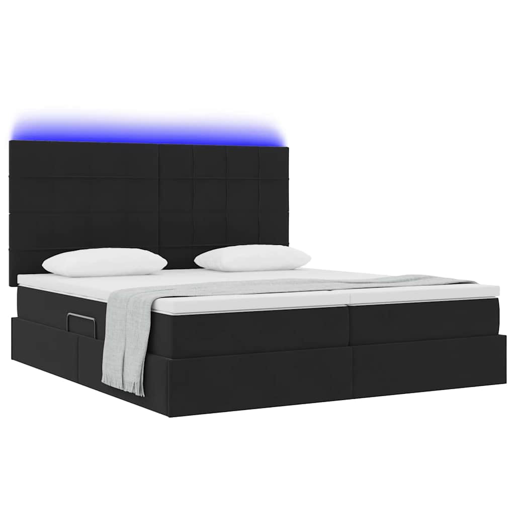Krevet s LED trakama s uzglavljem Crna 200 x 200 cm Baršun