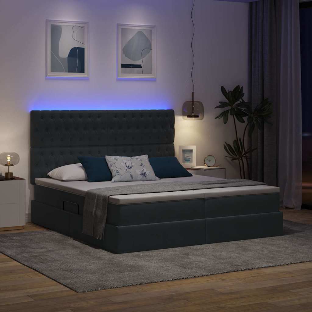 Krevet s LED trakama s pohranom Tamno siva 180 x 200 cm Baršun