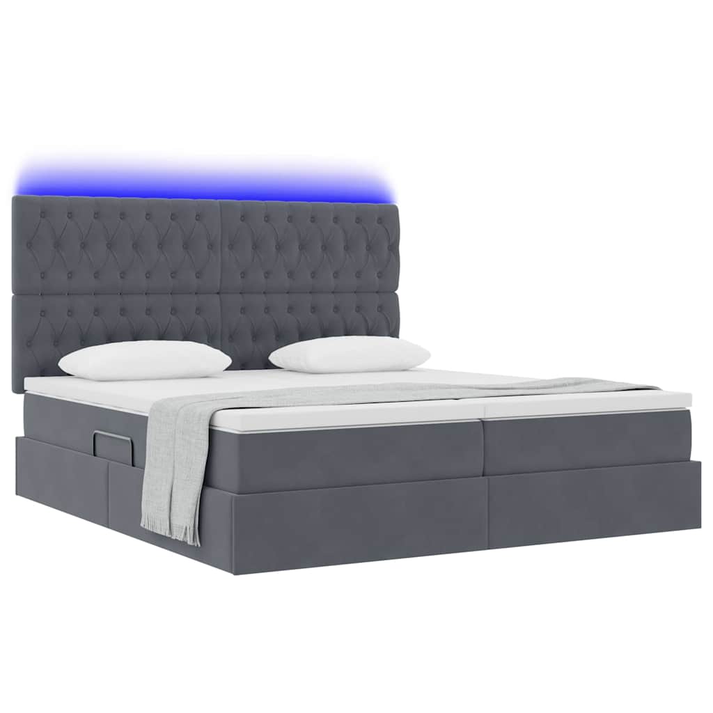 Krevet s LED trakama s pohranom Tamno siva 180 x 200 cm Baršun