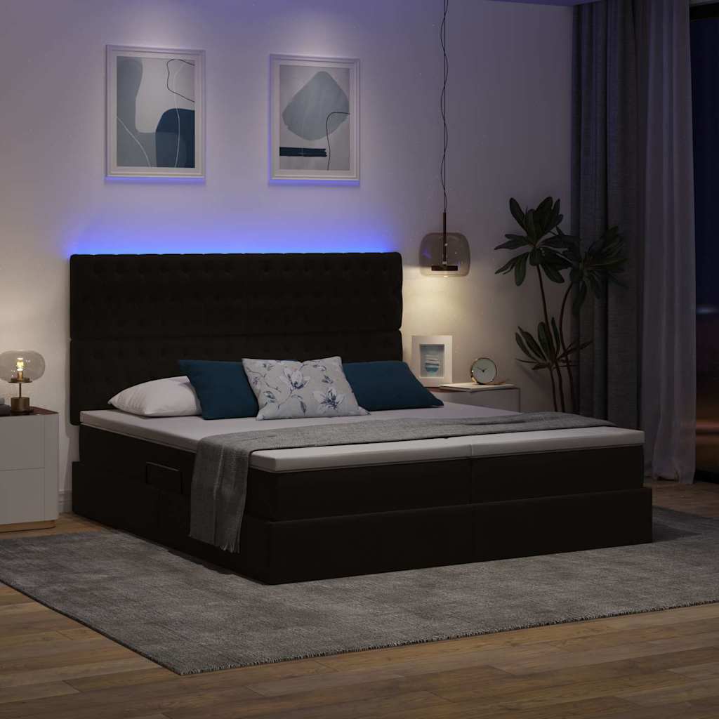 Krevet s LED trakama s uzglavljem Crna 200 x 200 cm Baršun