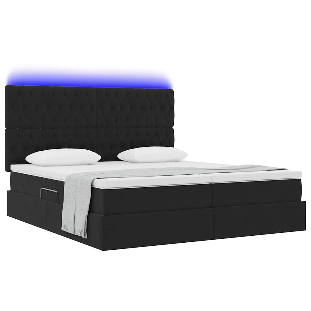 Krevet s LED trakama s uzglavljem Crna 200 x 200 cm Baršun
