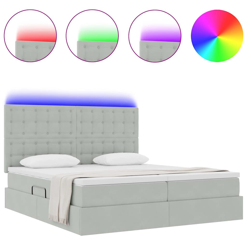 Krevet s LED trakama Svijetlo siva 180 x 200 cm Baršun