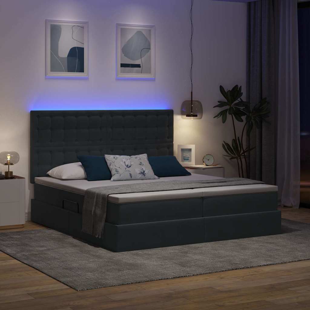 Krevet s LED trakama s pohranom Tamno siva 180 x 200 cm Baršun