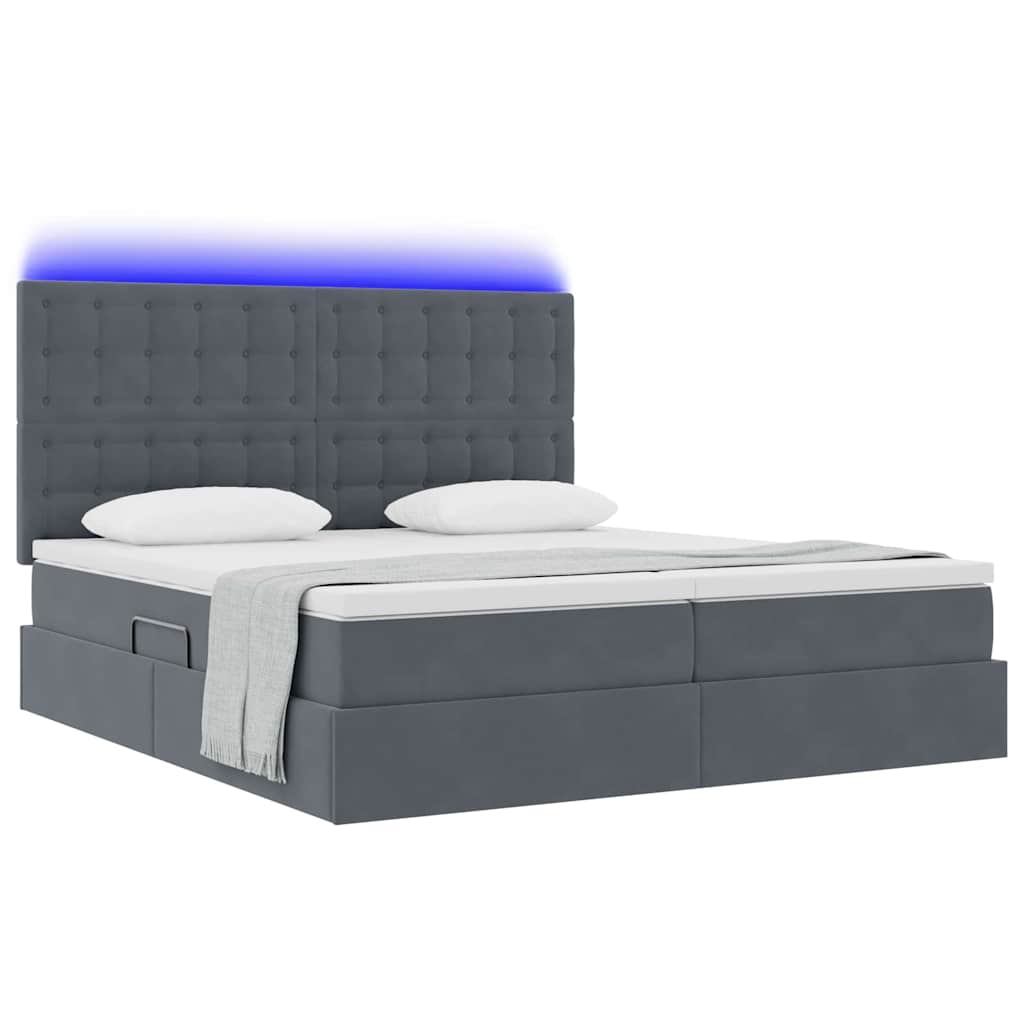 Krevet s LED trakama s pohranom Tamno siva 180 x 200 cm Baršun