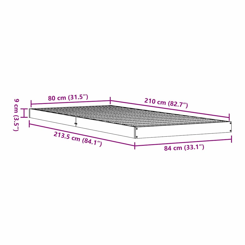 Krevet s daskama Bijelo 80 x 210 cm Čvrsto borovo drvo