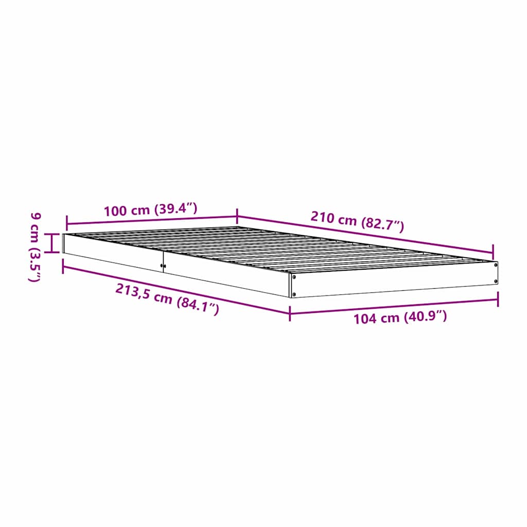 Krevet s daskama Bijelo 100 x 210 cm Čvrsto borovo drvo