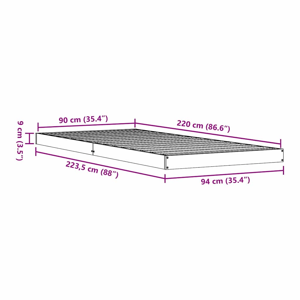 Krevet s daskama Bijelo 90 x 220 cm Čvrsto borovo drvo