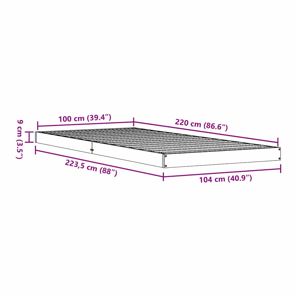 Krevet s daskama Bijelo 100 x 220 cm Čvrsto borovo drvo