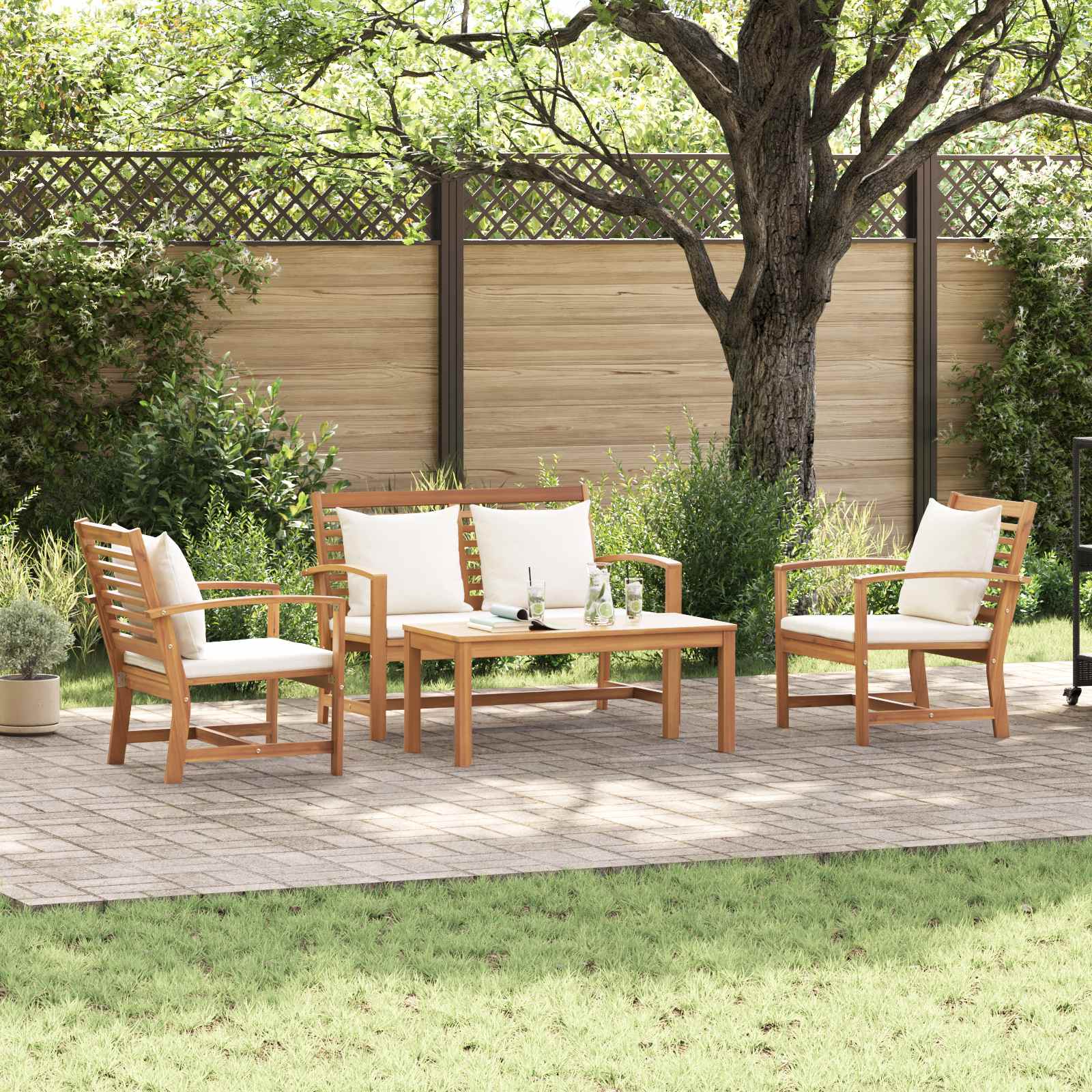 Sjedeća garnitura za vrt 4 pcs Prirodna Čvrsto teak drvo