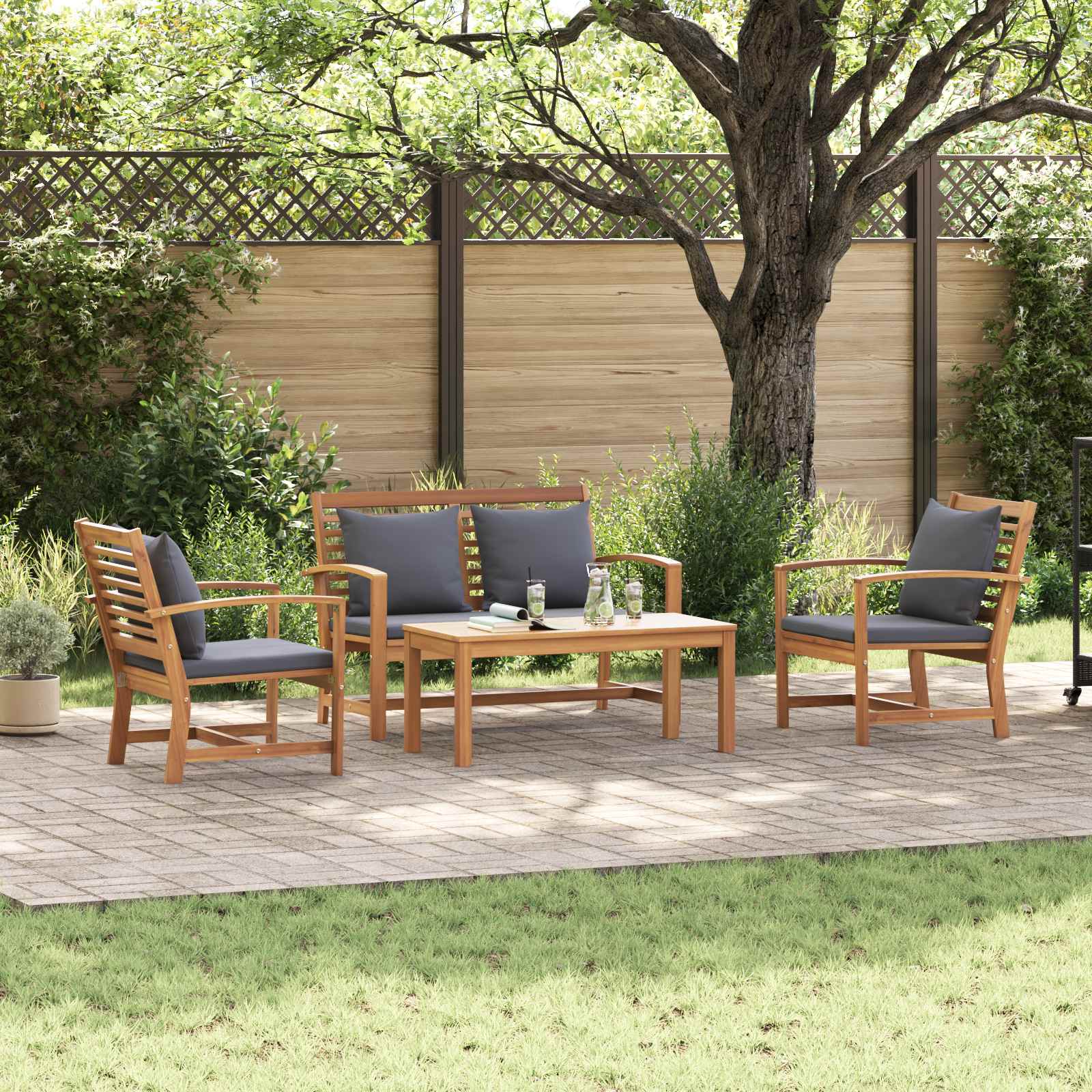 Sjedeća garnitura za vrt 4 pcs Prirodna Čvrsto teak drvo