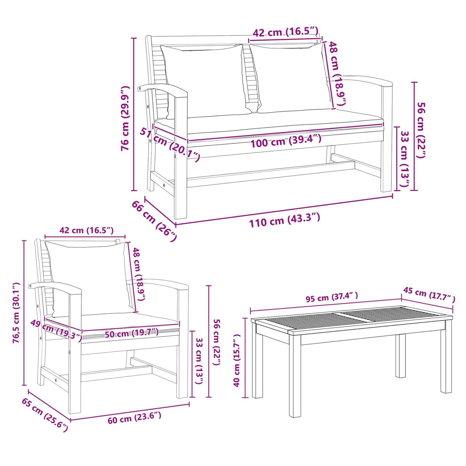 Sjedeća garnitura za vrt 4 pcs Prirodna Čvrsto teak drvo