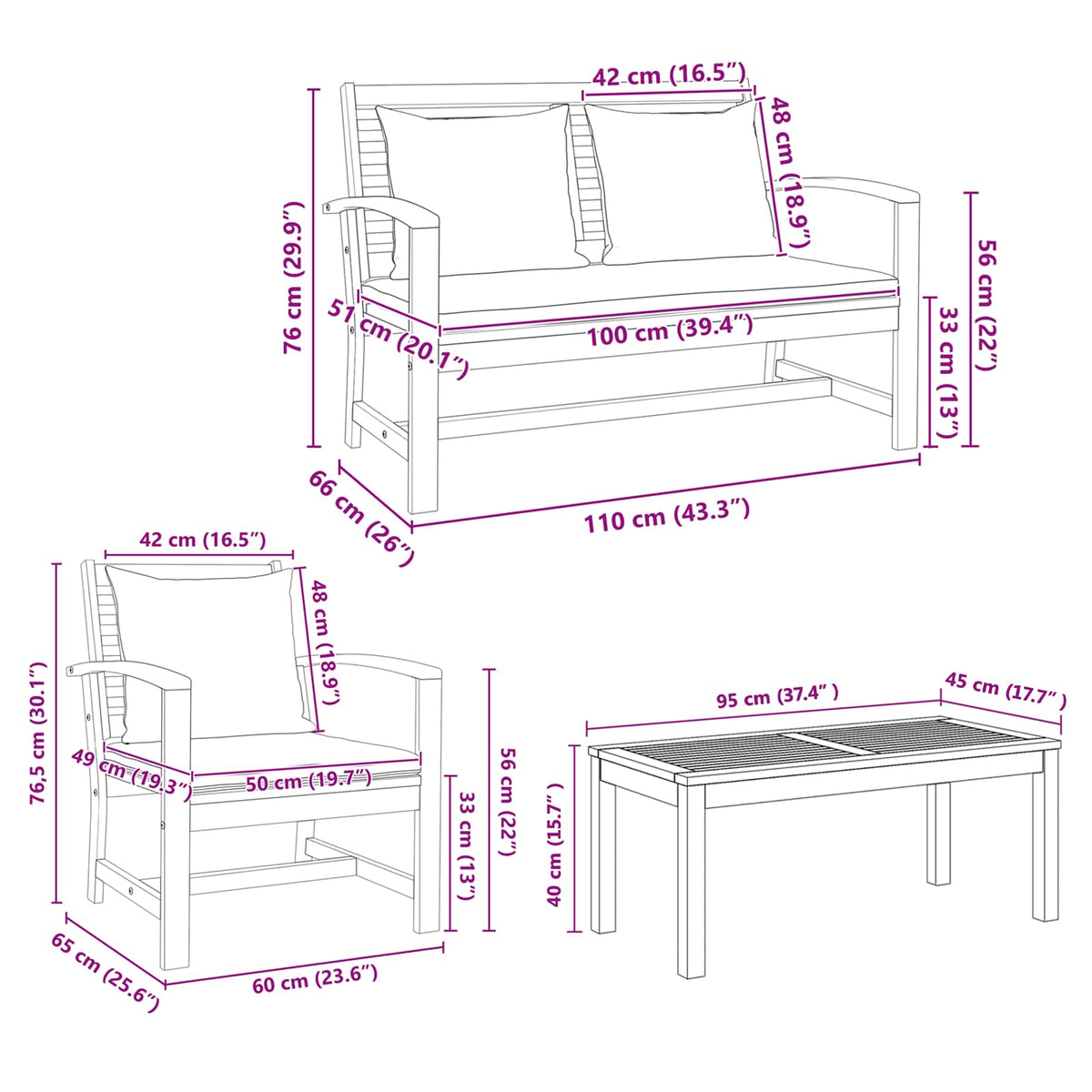 Sjedeća garnitura za vrt 5 pcs Prirodna Čvrsto teak drvo
