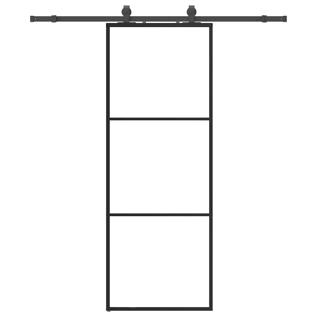 Klizna vrata s priborom crna 76 x 205 cm od ESG stakla