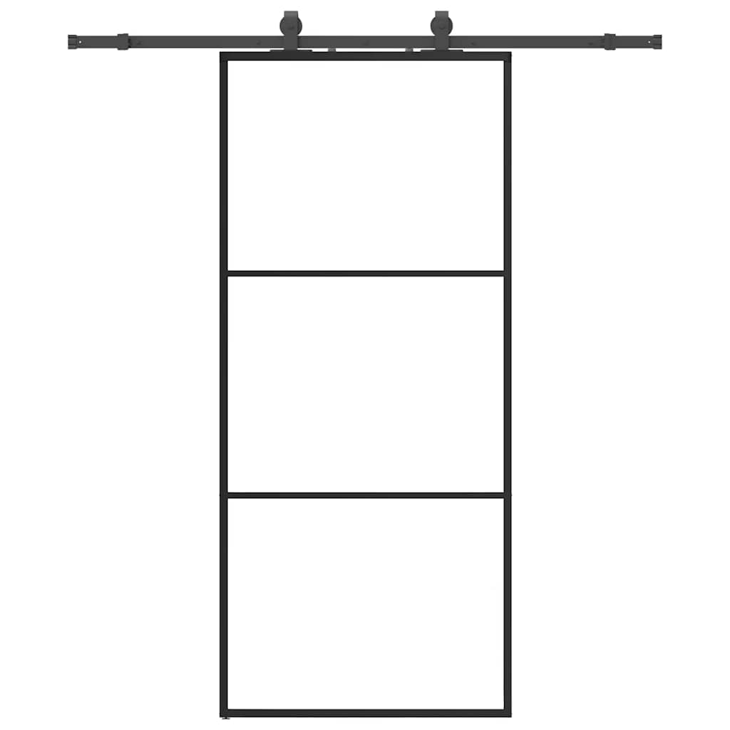 Klizna vrata s priborom crna 90 x 205 cm od ESG stakla