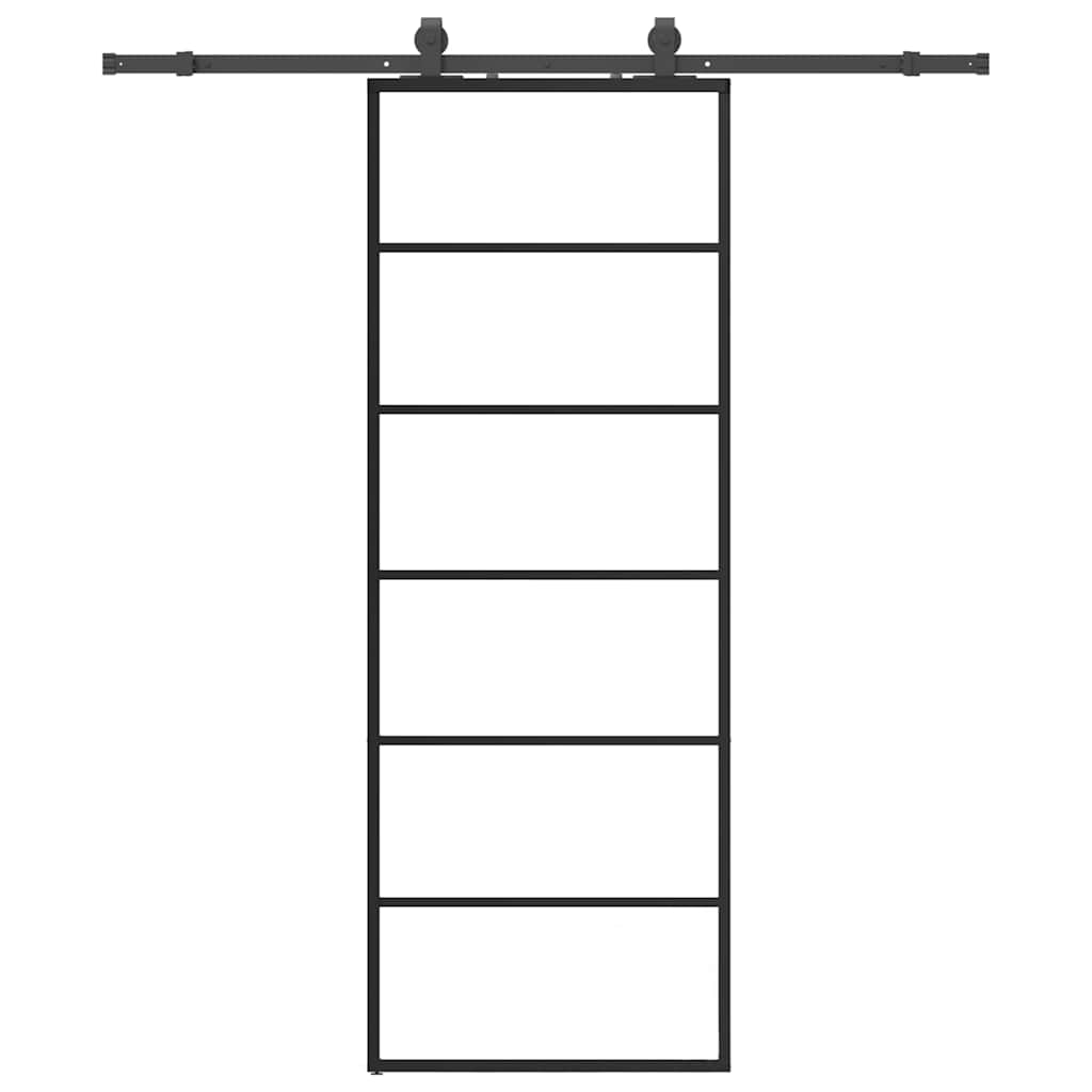 Klizna vrata s priborom crna 76 x 205 cm od ESG stakla
