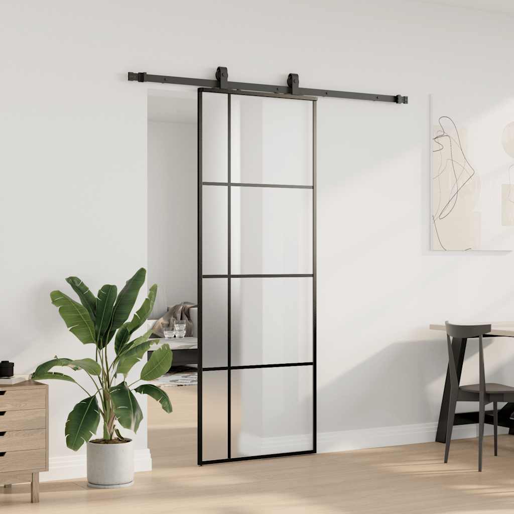 Klizna vrata s priborom crna 76 x 205 cm od ESG stakla