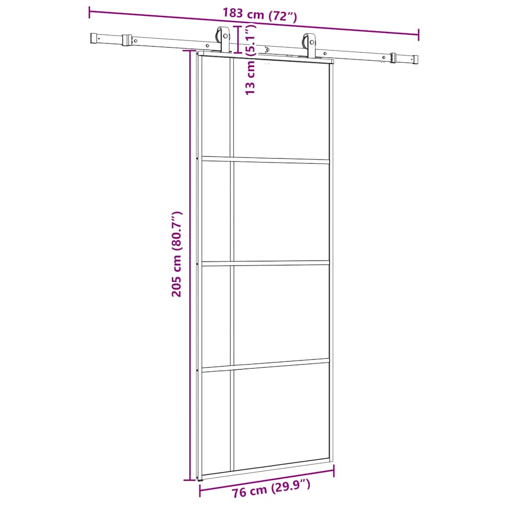 Klizna vrata s priborom crna 76 x 205 cm od ESG stakla