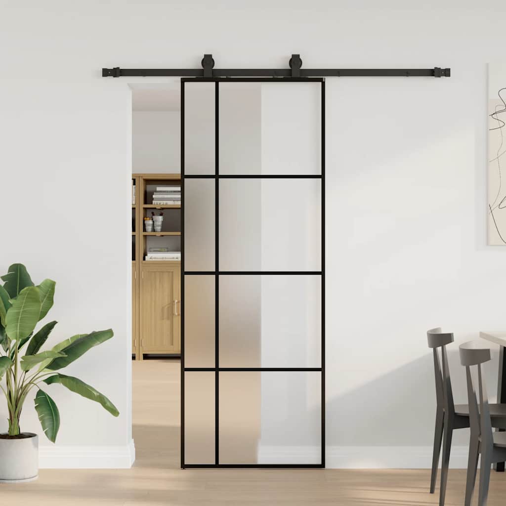 Klizna vrata s priborom crna 76 x 205 cm od ESG stakla
