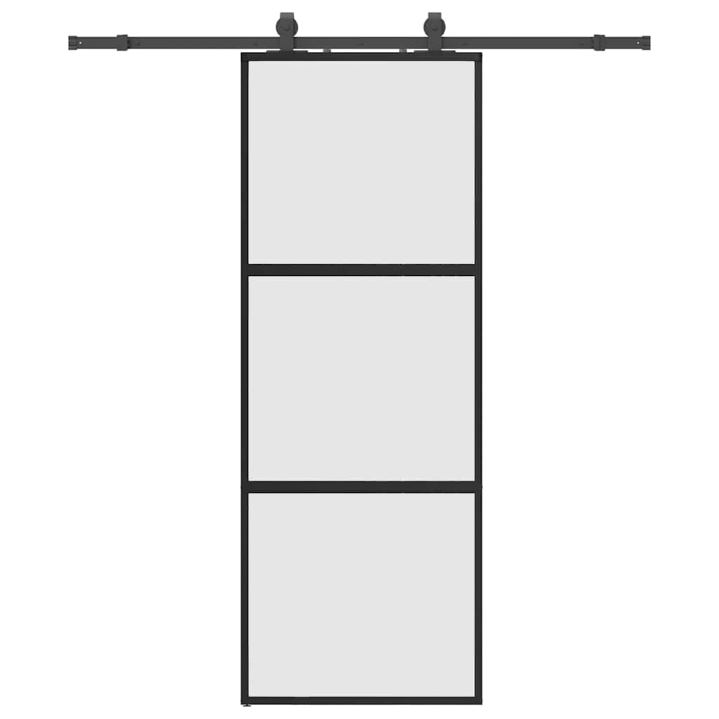 Klizna vrata s priborom crna 76 x 205 cm kaljeno staklo