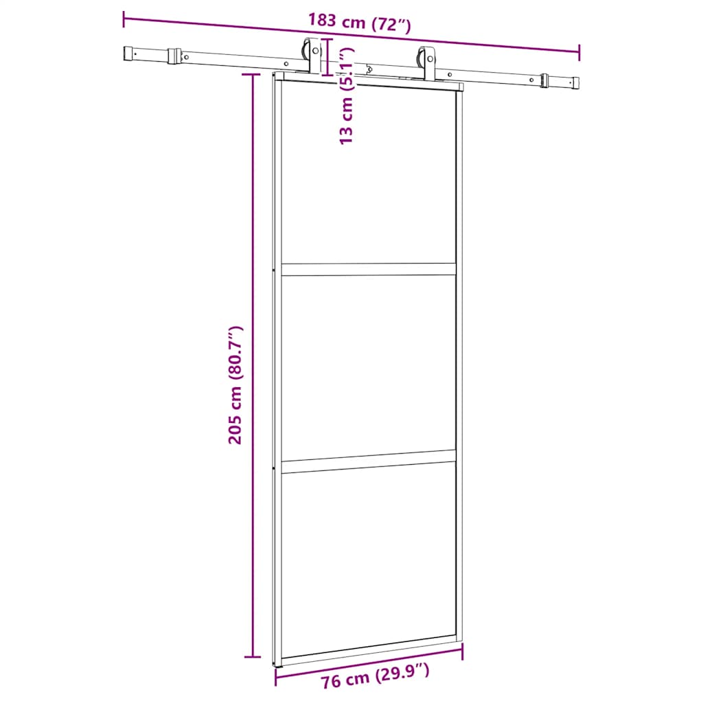 Klizna vrata s priborom crna 76 x 205 cm kaljeno staklo