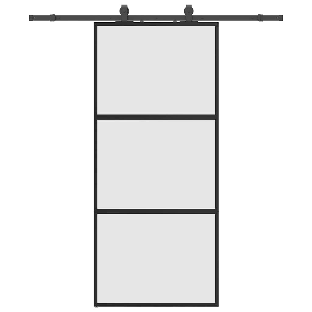 Klizna vrata s priborom crna 90 x 205 cm kaljeno staklo