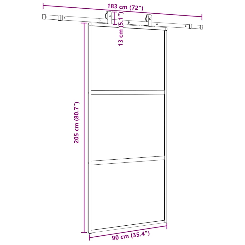 Klizna vrata s priborom crna 90 x 205 cm kaljeno staklo