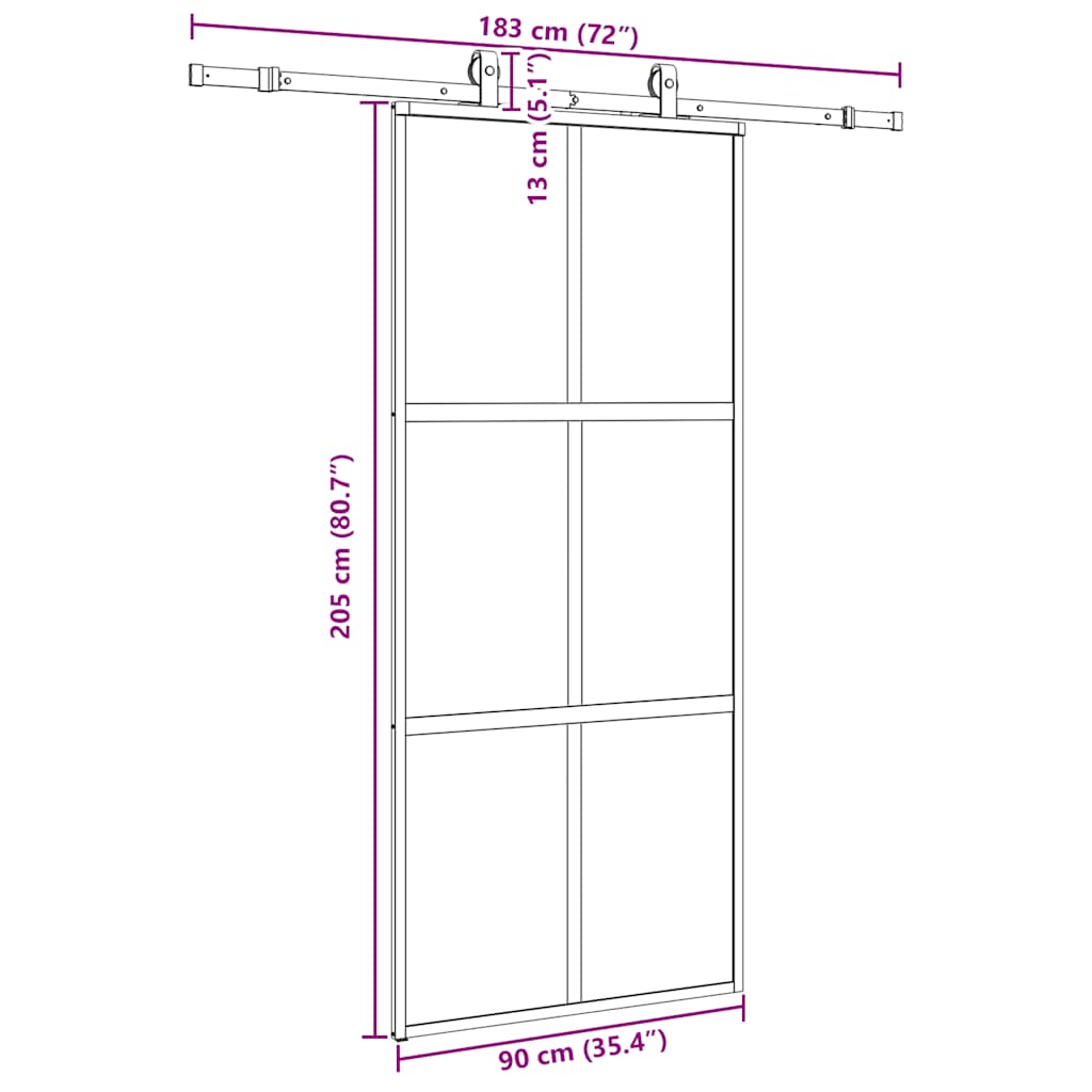 Klizna vrata s priborom crna 90 x 205 cm kaljeno staklo