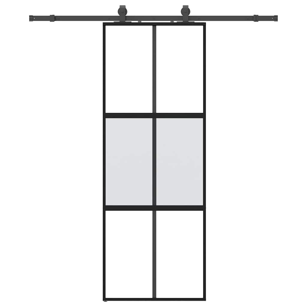 Klizna vrata s priborom crna 76 x 205 cm kaljeno staklo