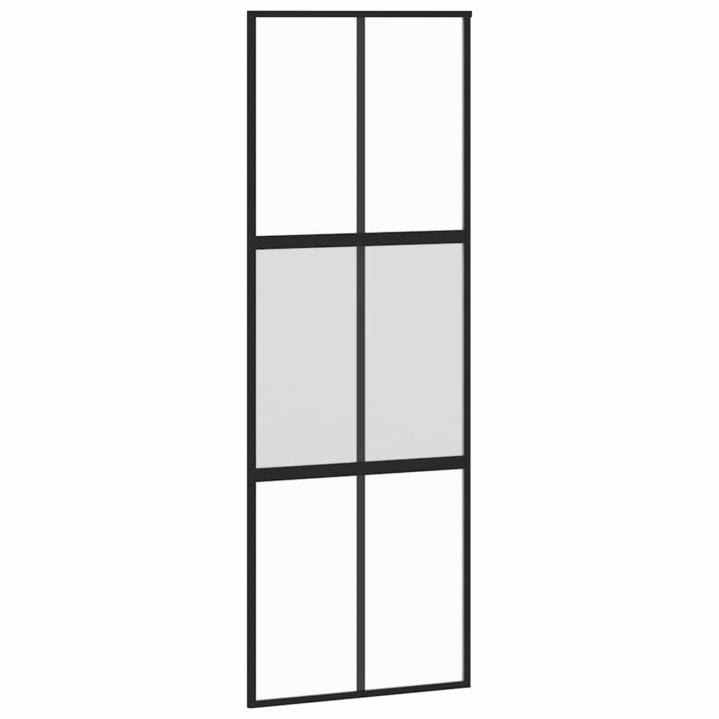 Klizna vrata s priborom crna 76 x 205 cm kaljeno staklo
