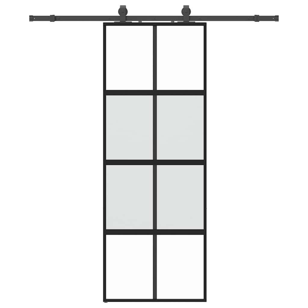 Klizna vrata s priborom crna 76 x 205 cm kaljeno staklo