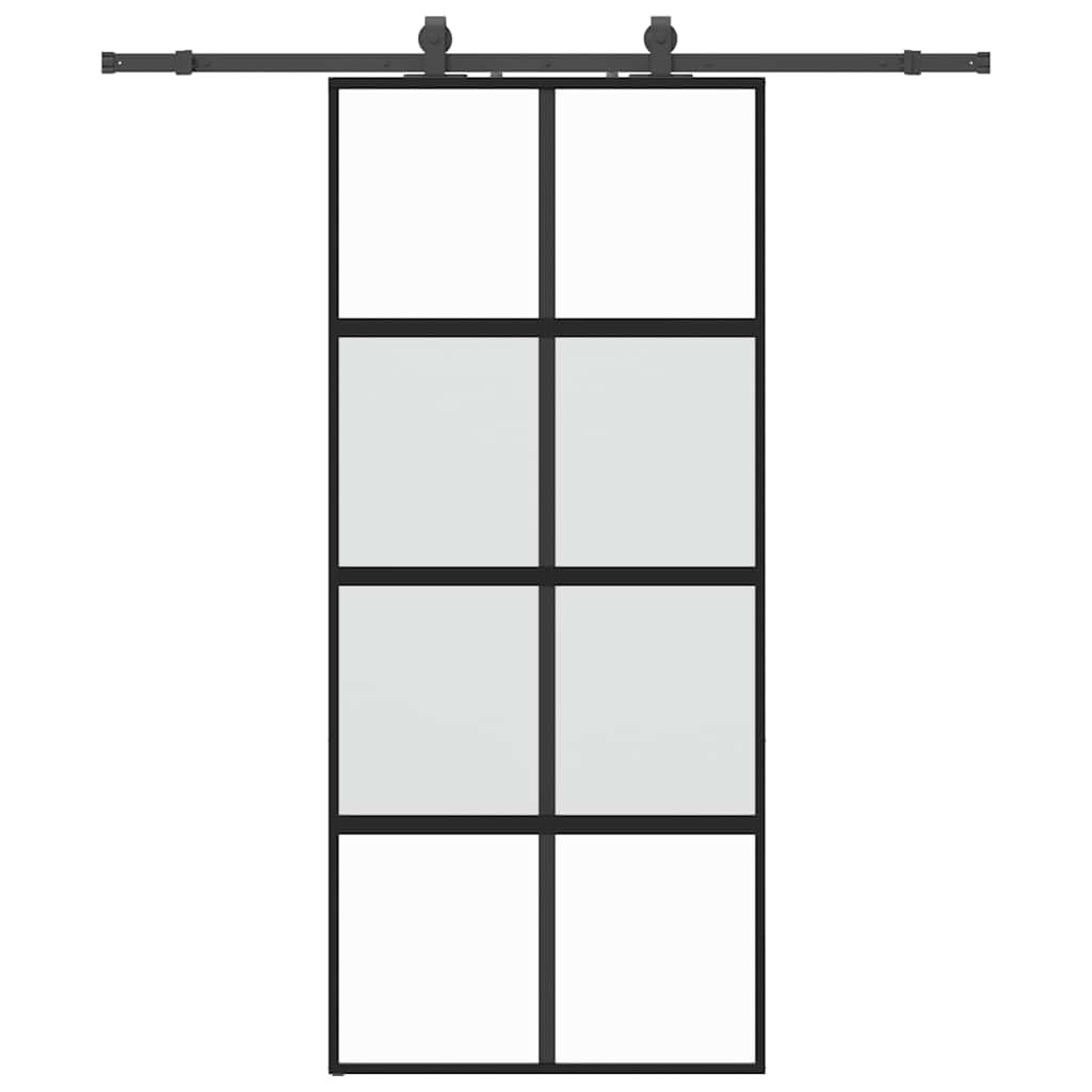 Klizna vrata s priborom crna 90 x 205 cm kaljeno staklo