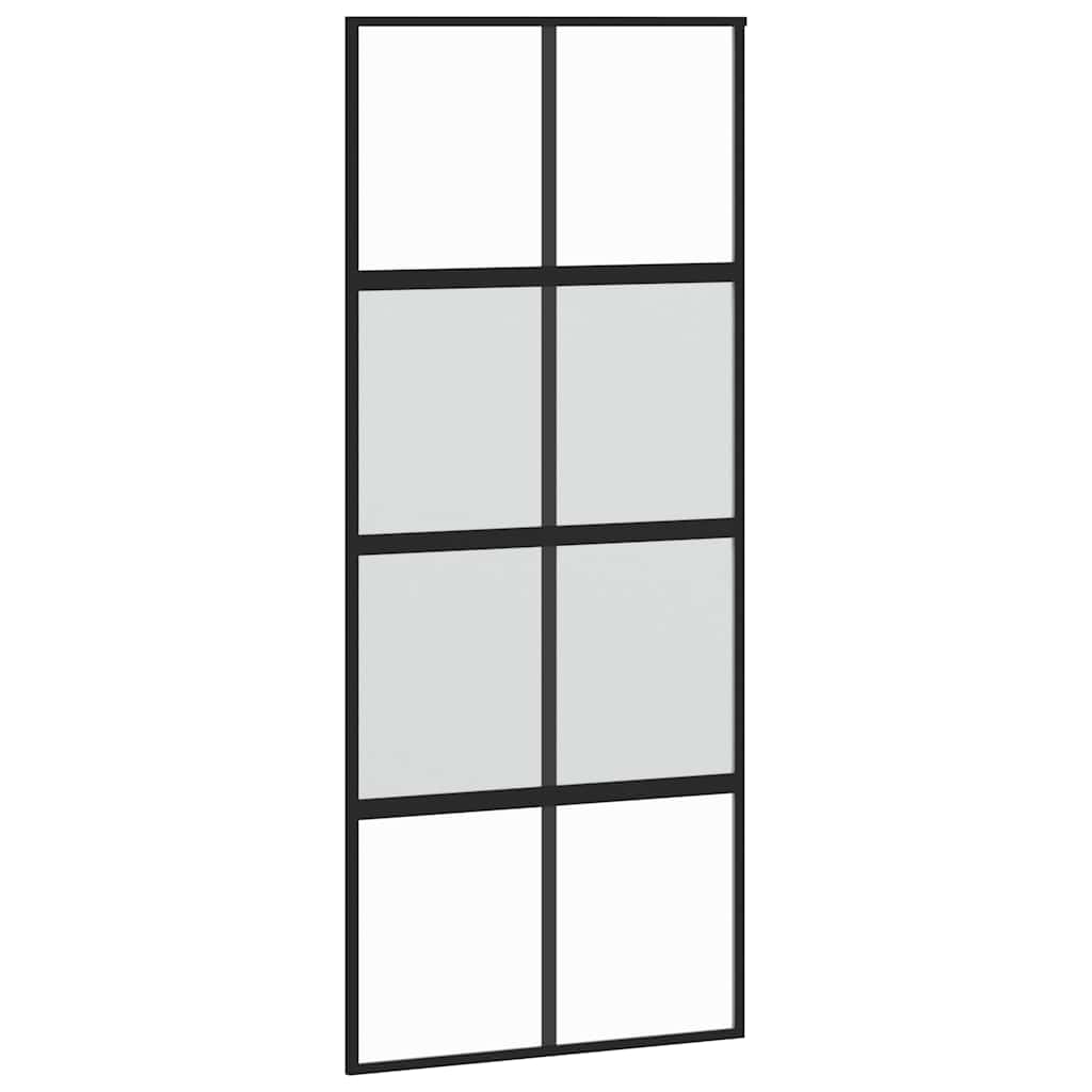 Klizna vrata s priborom crna 90 x 205 cm kaljeno staklo