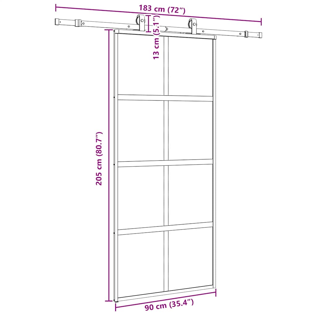 Klizna vrata s priborom crna 90 x 205 cm kaljeno staklo