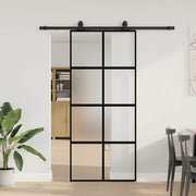 Klizna vrata s priborom crna 90 x 205 cm kaljeno staklo