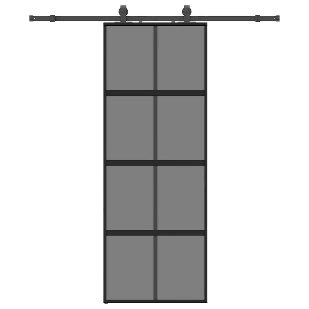 Klizna vrata s priborom crna 76 x 205 cm kaljeno staklo