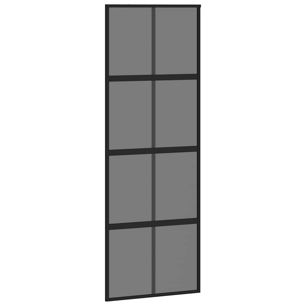 Klizna vrata s priborom crna 76 x 205 cm kaljeno staklo