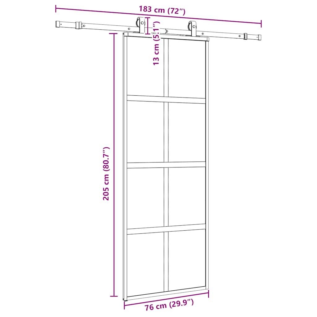 Klizna vrata s priborom crna 76 x 205 cm kaljeno staklo