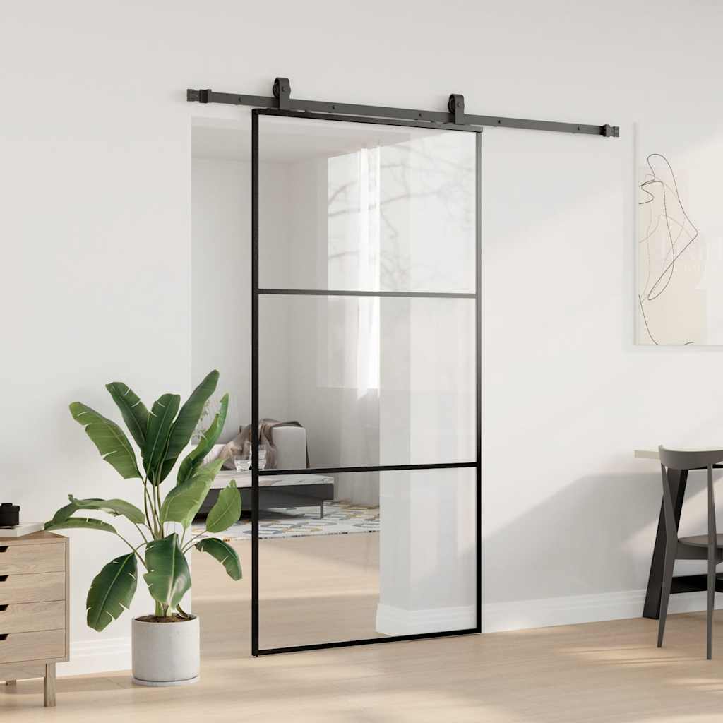 Klizna vrata s priborom crna 102 x 205 cm od ESG stakla