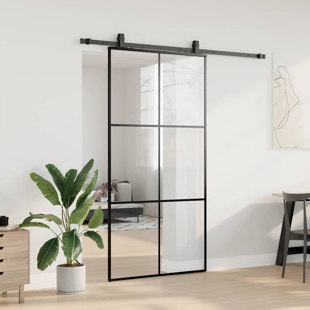 Klizna vrata s priborom crna 102 x 205 cm od ESG stakla