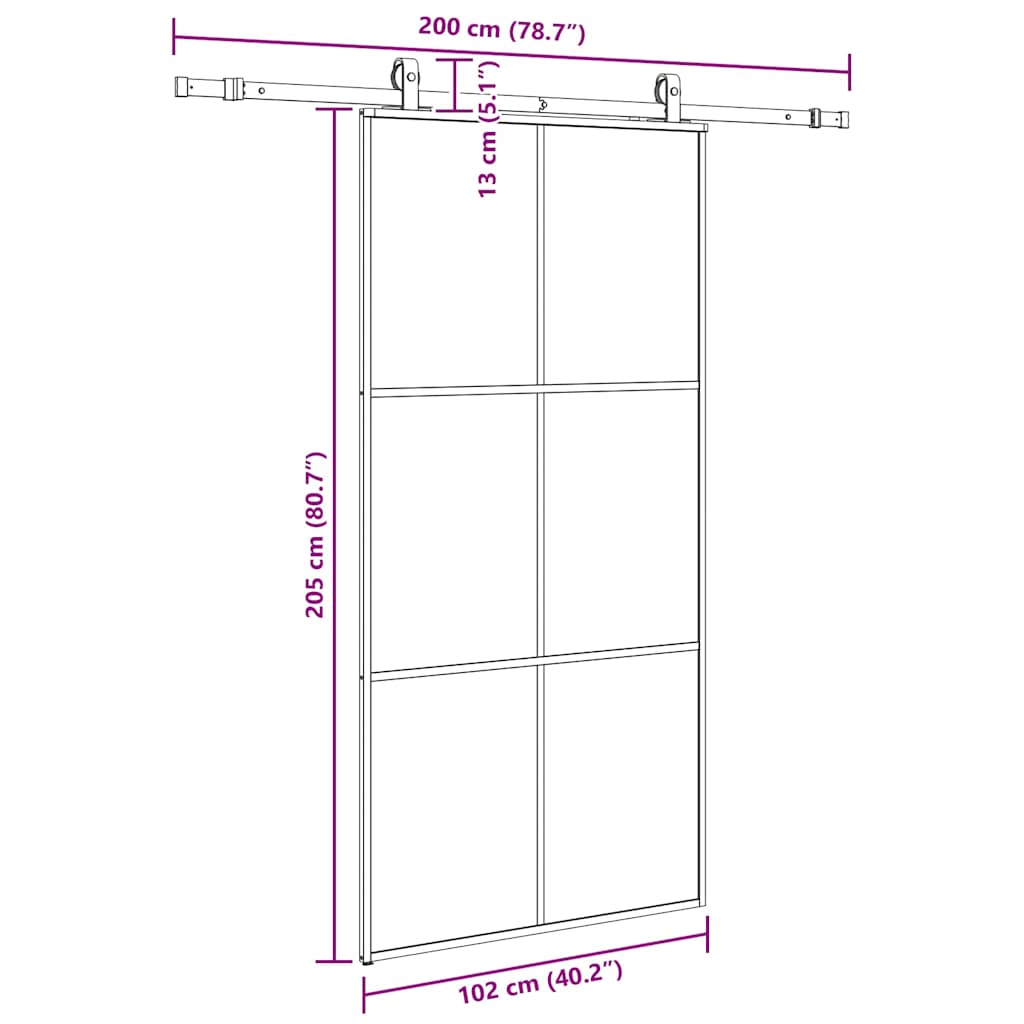 Klizna vrata s priborom crna 102 x 205 cm od ESG stakla