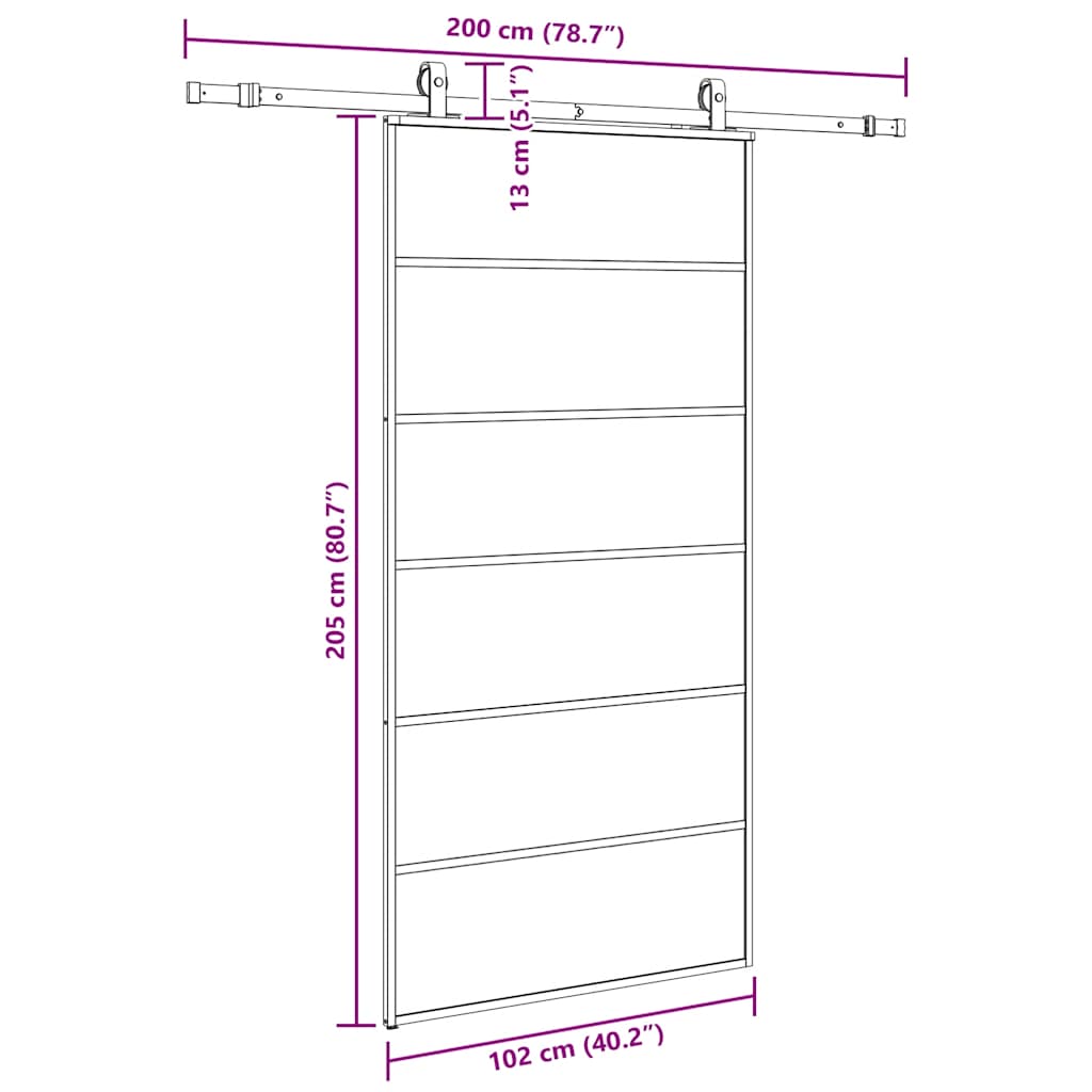Klizna vrata s priborom crna 102 x 205 cm od ESG stakla