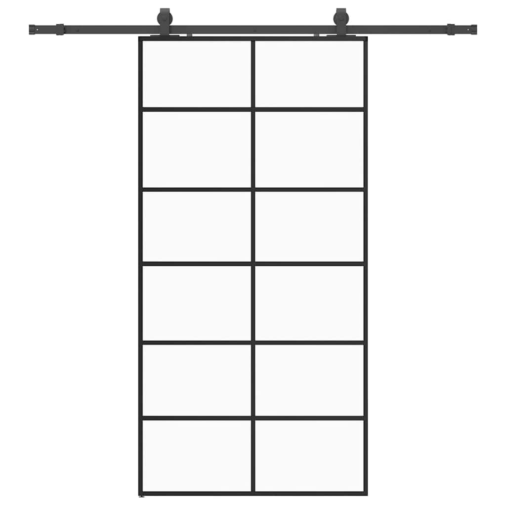 Klizna vrata s priborom crna 102 x 205 cm od ESG stakla