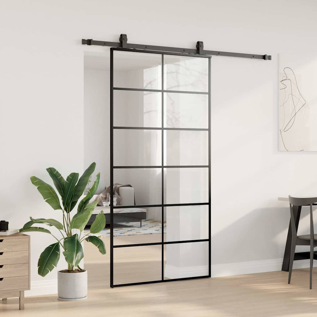 Klizna vrata s priborom crna 102 x 205 cm od ESG stakla