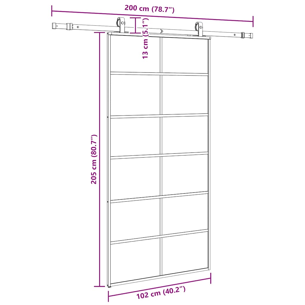 Klizna vrata s priborom crna 102 x 205 cm od ESG stakla