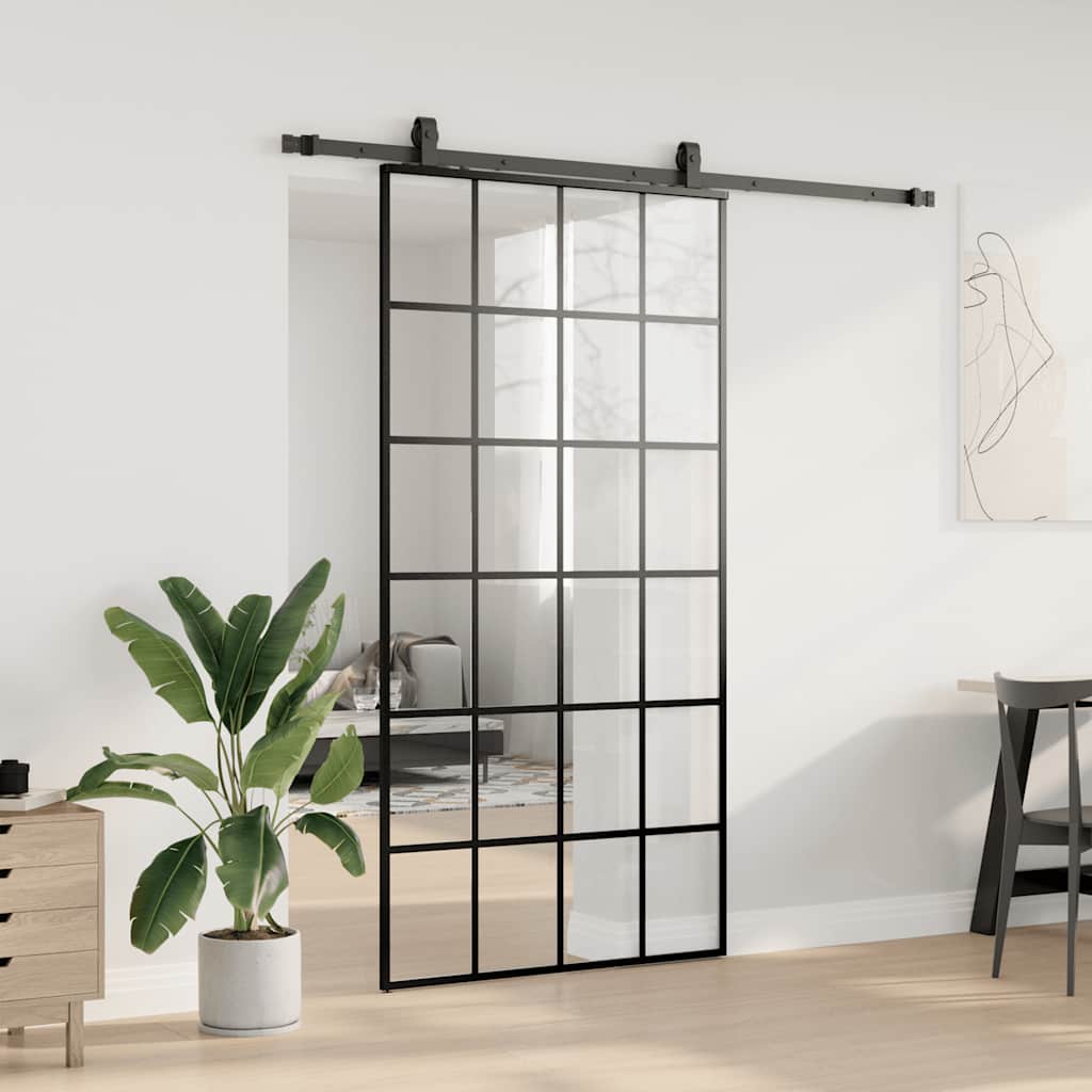 Klizna vrata s priborom crna 102 x 205 cm od ESG stakla